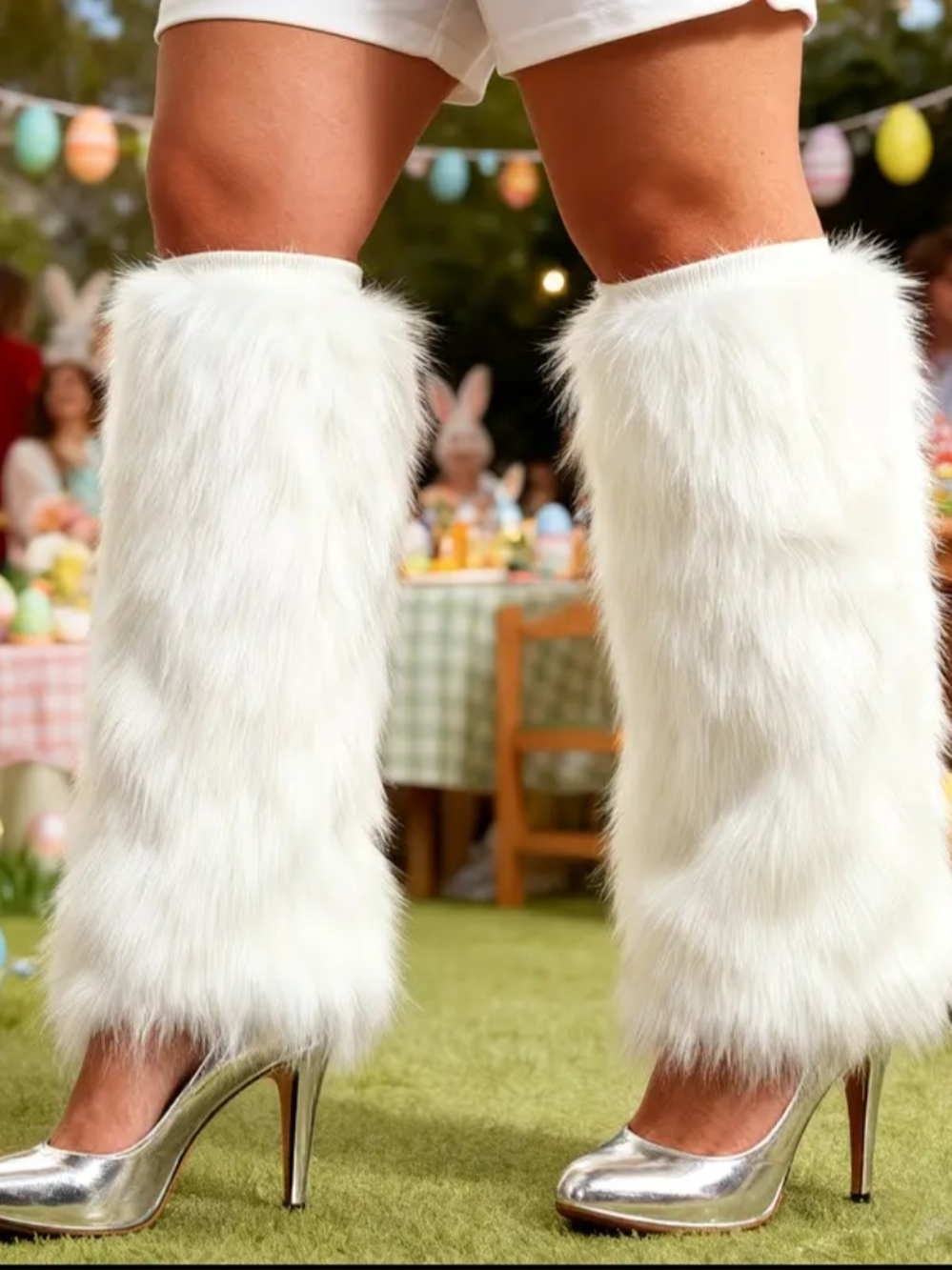White Faux Fur Leg Warmers